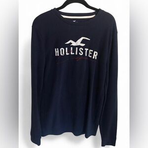 Y2K Navy Blue Waffle Knit Hollister Co. long sleeve t-shirt - Size Medium